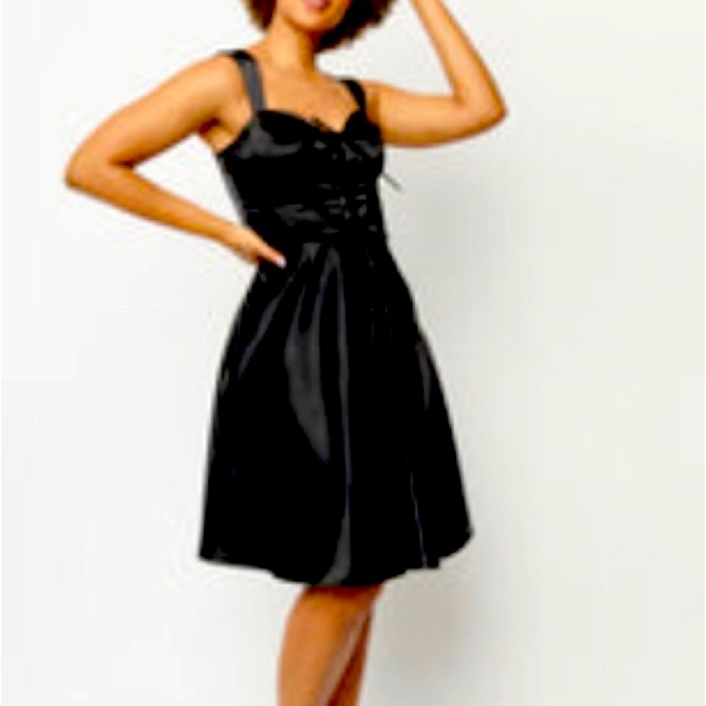 Unique Vintage Black Satin Corset Flare Dress (M)- NWT